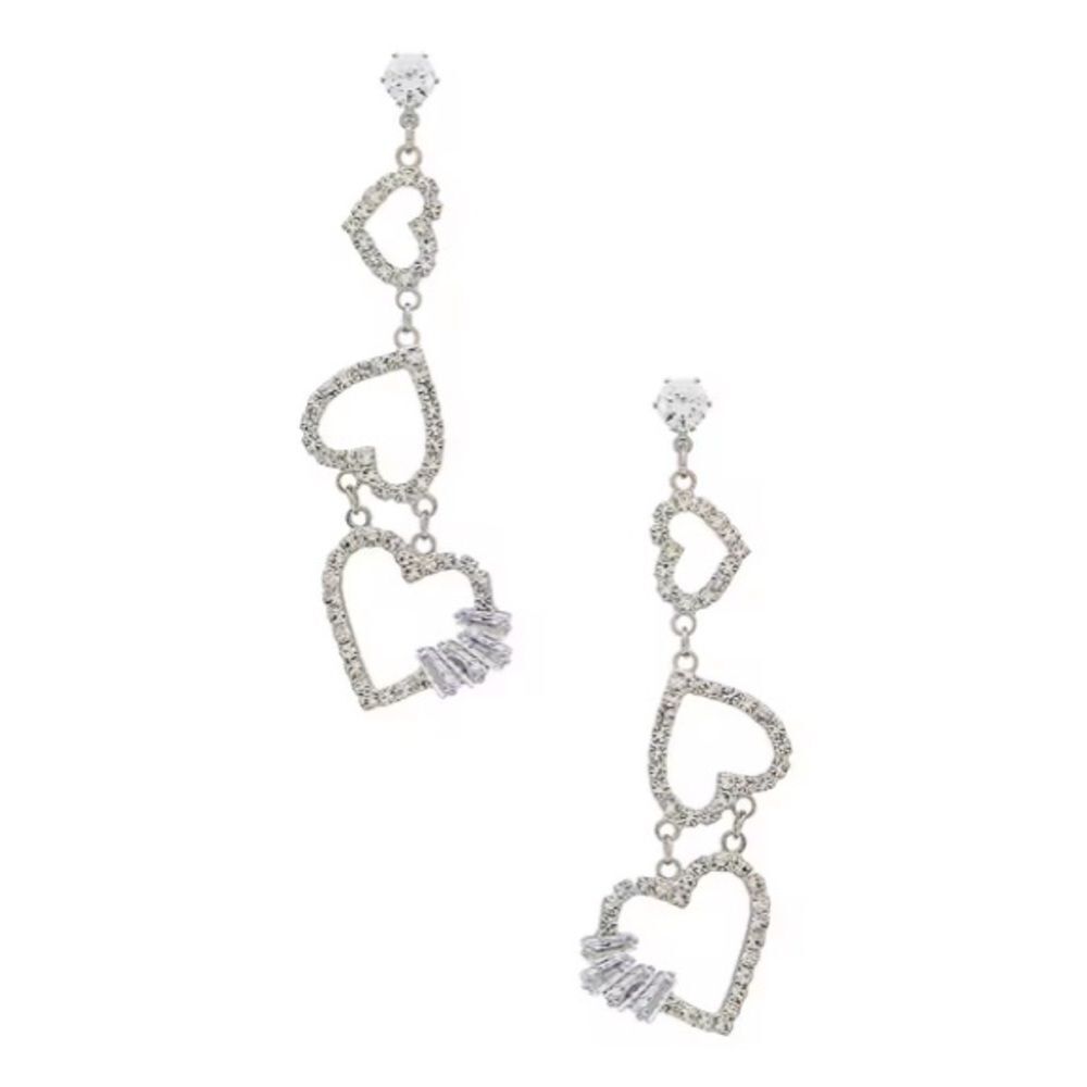 NWT New Amber Sceats Silver Triple Heart Crystal Stud Post Earrings Revolve